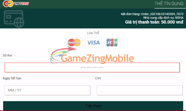 Nạp thẻ Thượng Cổ Chi Vương qua ATM, Visa 02