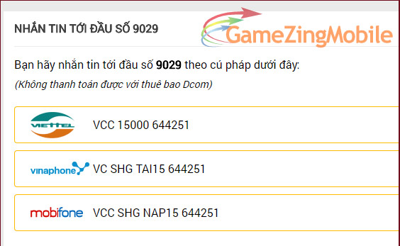 Nạp thẻ Thượng Cổ Chi Vương qua SMS 02